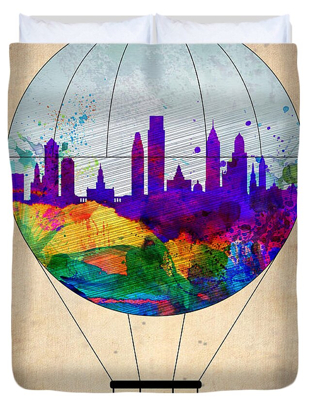 Philadelphia Duvet Cover featuring the painting Philadelphia Air Balloon by Naxart Studio