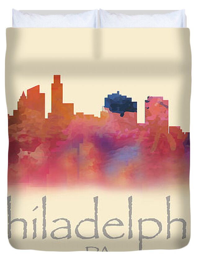 Philadelphia Duvet Cover featuring the digital art Philadelphia PA Skyline I by Loretta Luglio