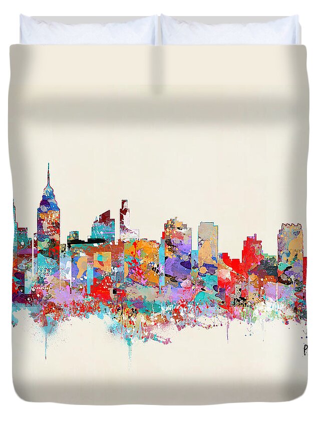 Philadelphia Skyline Duvet Cover featuring the painting Philadelphia Skyline by Bri Buckley