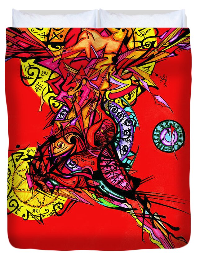 Phoenix Woman Duvet Cover featuring the drawing Phoenix Woman by Joey Gonzalez