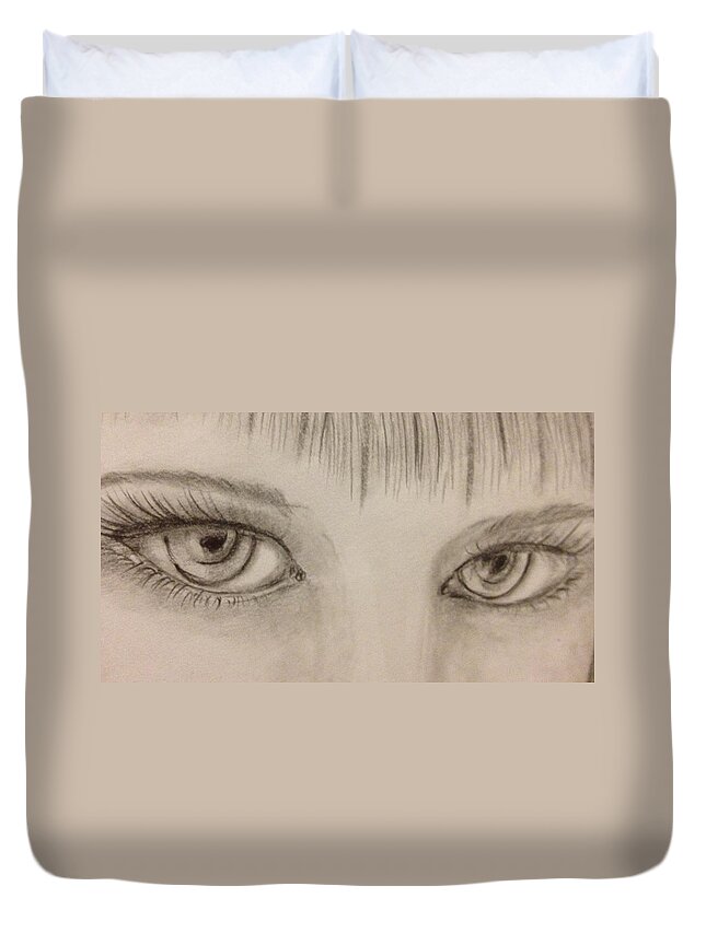 Eyes Duvet Cover featuring the drawing Piercing Eyes by Bozena Zajaczkowska