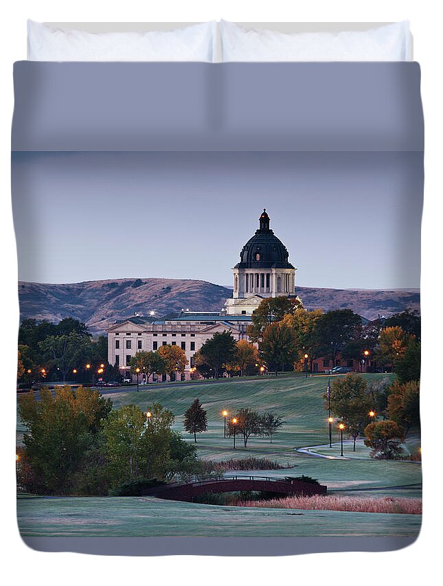 Tranquility Duvet Cover featuring the photograph Pierre, South Dakota, Exterior View by Walter Bibikow