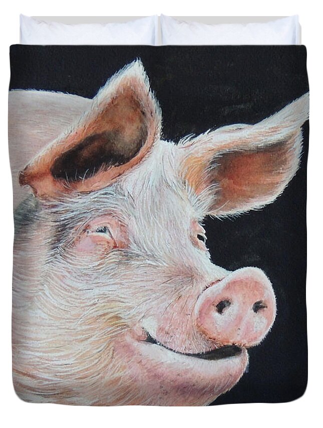 Watercolor Duvet Cover featuring the painting Piggy. SOLD by Sandy Brindle