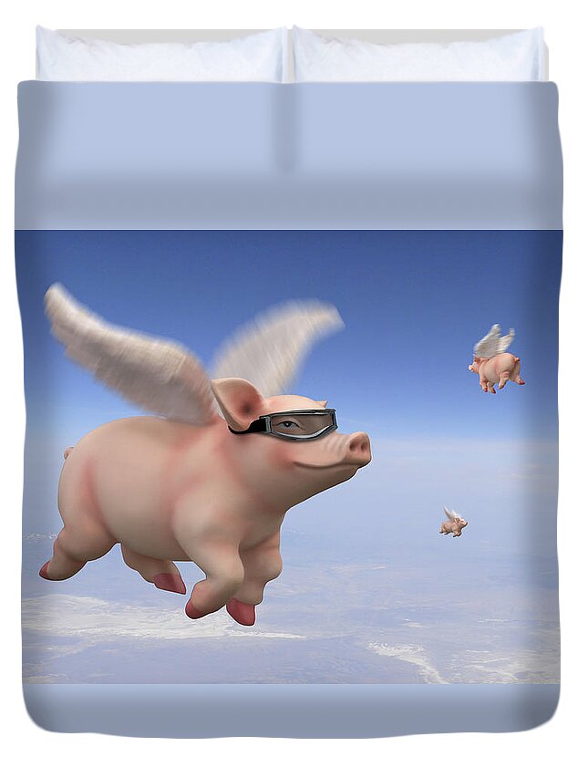 Pigs Fly Duvet Cover featuring the photograph Pigs Fly 1 by Mike McGlothlen