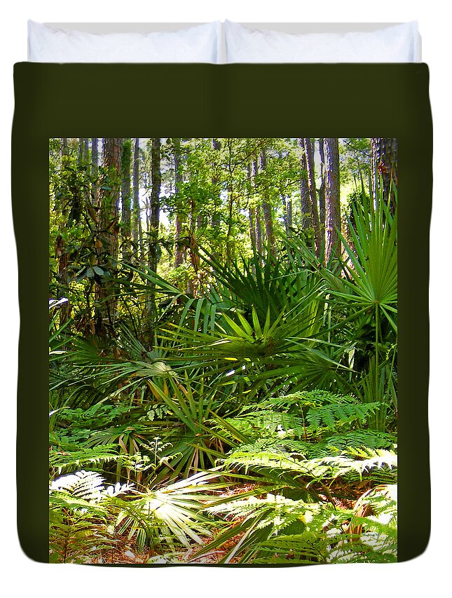 Plants Duvet Cover featuring the photograph Pine and Palmetto Woods Filtered by Duane McCullough