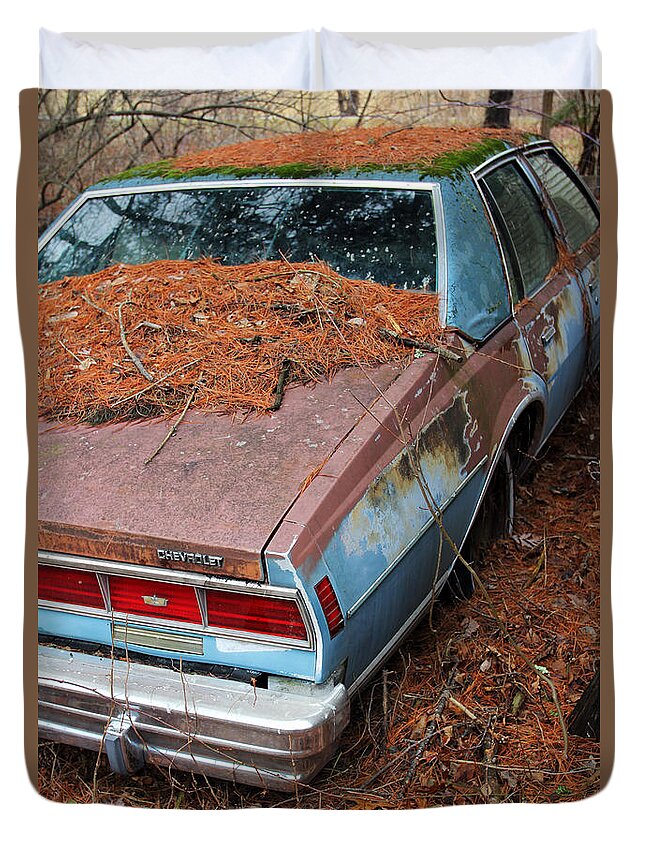 Autos Duvet Cover featuring the photograph Pine Covered Chevy by Jennifer Robin