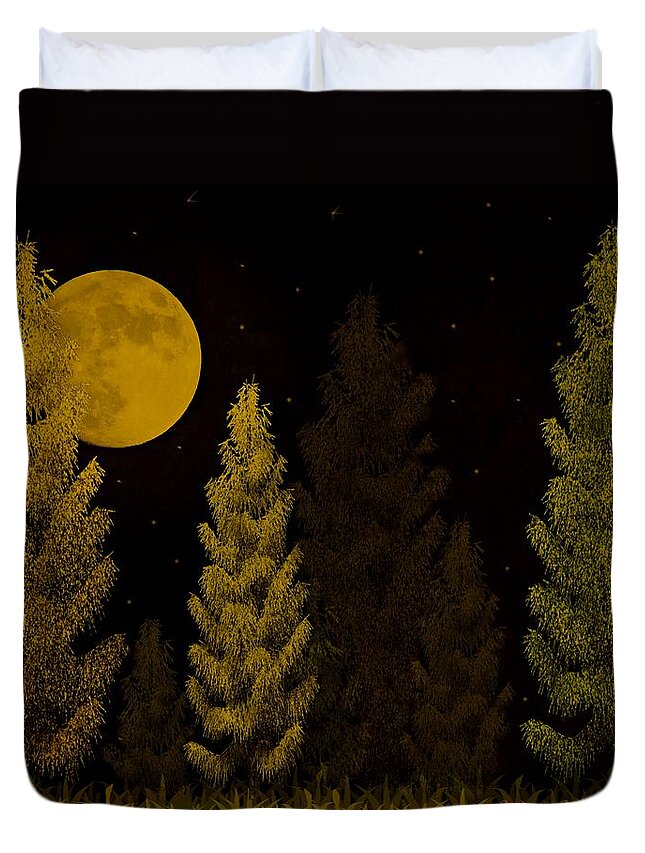 Pine Duvet Cover featuring the photograph Pine Forest Moon by David Dehner