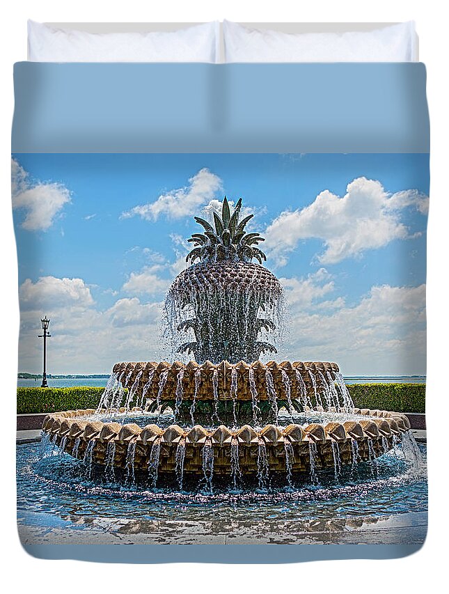 Landscape Duvet Cover featuring the photograph Pineapple Fountain by Sennie Pierson