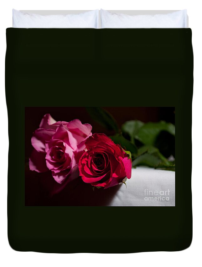 Flowers Duvet Cover featuring the photograph Pink And Red Rose by Matt Malloy