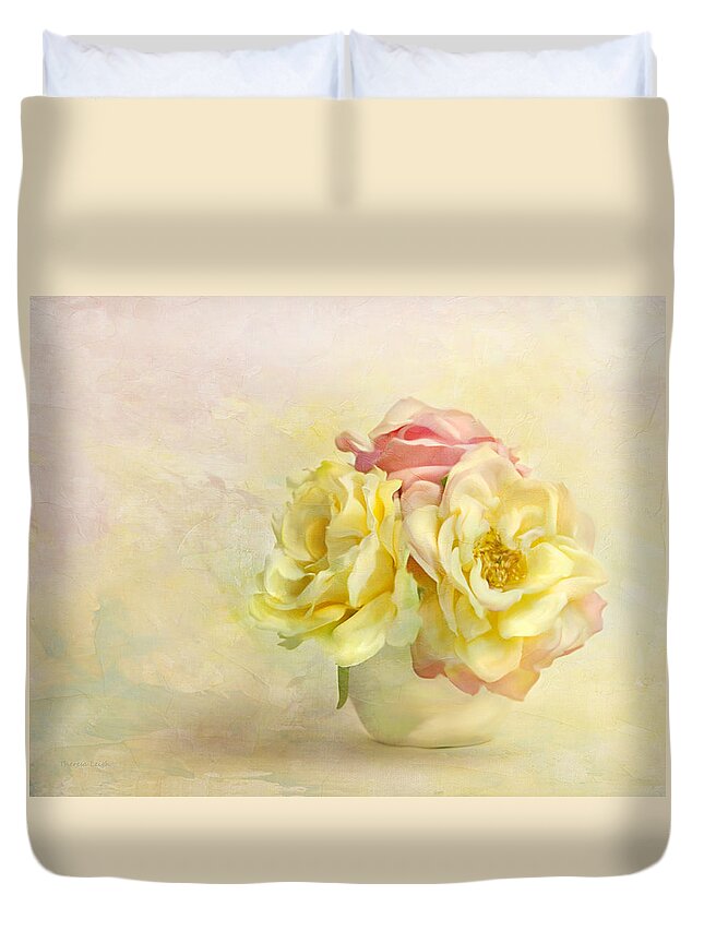 Floral Duvet Cover featuring the photograph Pink And Yellow Roses by Theresa Tahara