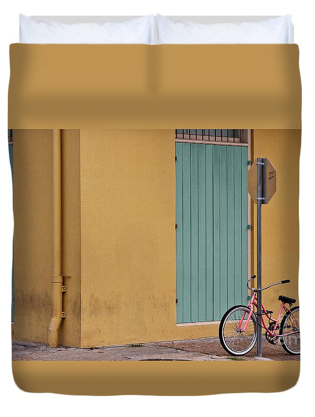 New Orleans Duvet Cover featuring the photograph Pink Bike New Orleans by Jarrod Erbe