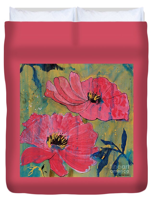 Pink Duvet Cover featuring the painting Pink Blossoms by Robin Pedrero