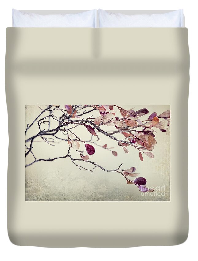 Leaves Duvet Cover featuring the photograph Pink Blueberry Leaves by Priska Wettstein