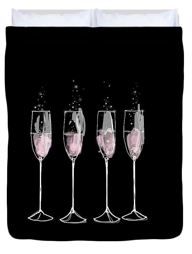 Alcohol Duvet Cover featuring the photograph Pink Champagne Flutes In A Row by Ikon Ikon Images