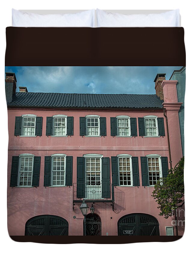 Pink Duvet Cover featuring the photograph Pink Colonial Home by Dale Powell