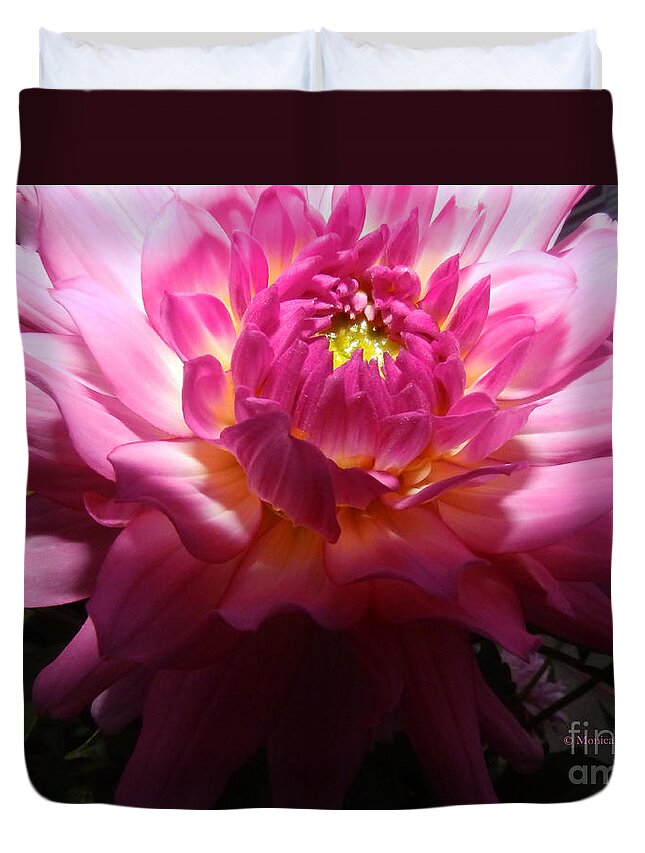 Pink Dahlia Duvet Cover featuring the photograph Pink Dahlia Opening Collection No. P49 by Monica C Stovall
