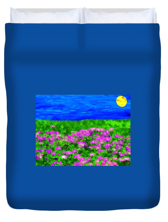 Flowers Duvet Cover featuring the painting Pink Field of Flowers by Bruce Nutting