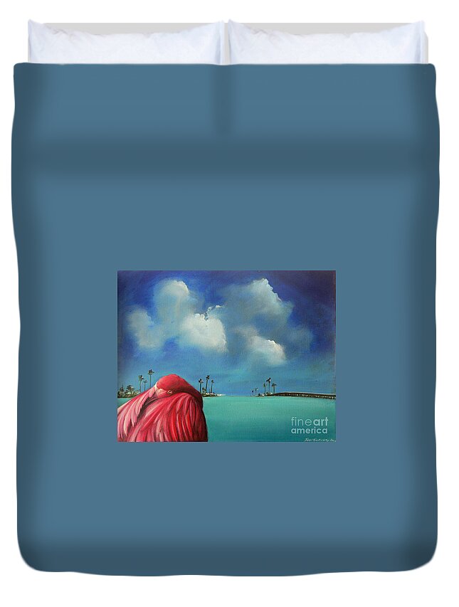 Acrylics Duvet Cover featuring the painting Pink Flamingo by Artificium -