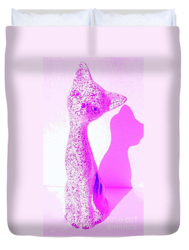 Pink Duvet Cover featuring the photograph Mid Century Modern 1960s Pink Kitty Cat by Peter Ogden