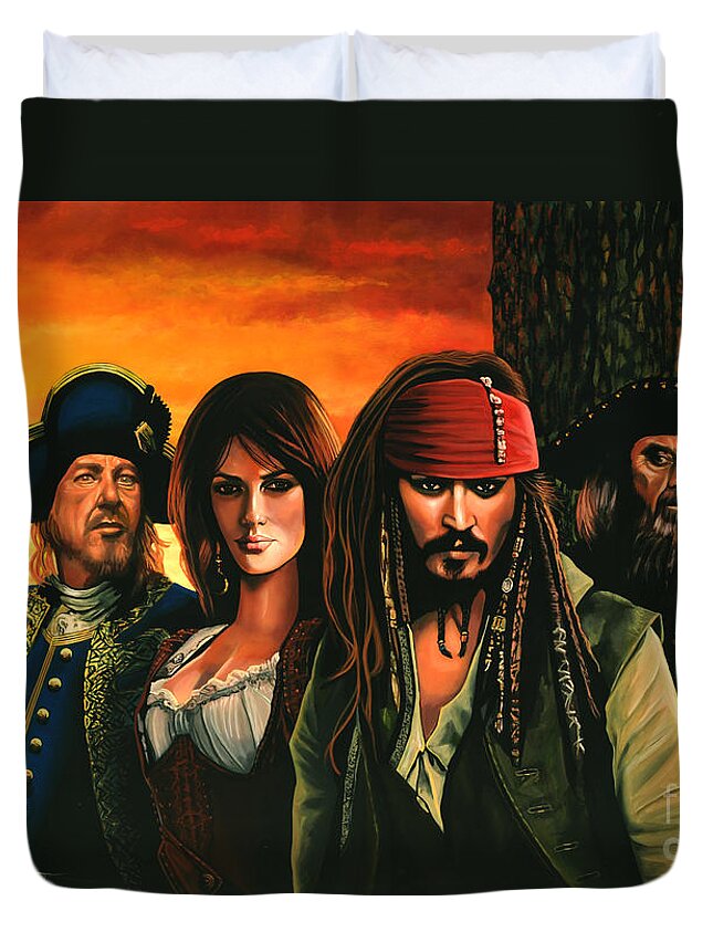 Pirates Of The Caribbean Duvet Cover featuring the painting Pirates of the Caribbean by Paul Meijering