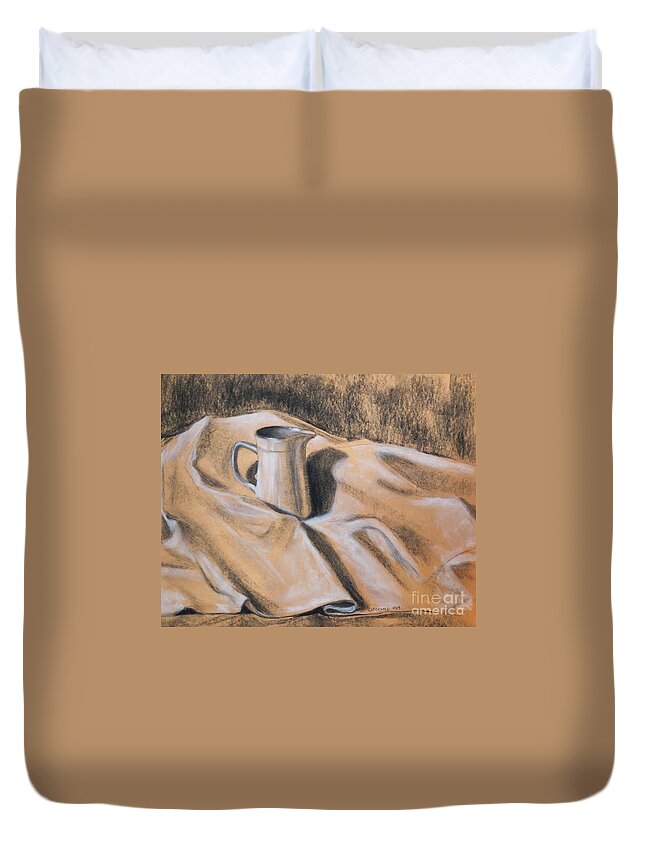 Pitcher And Cloth Duvet Cover featuring the drawing Pitcher and Cloth by Teresa Ascone