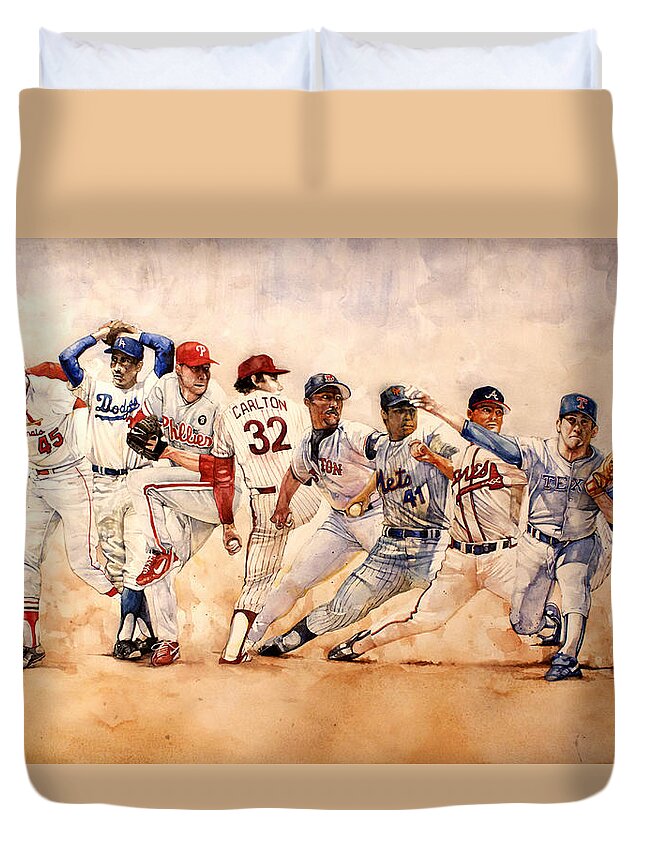 #faatoppicks Duvet Cover featuring the painting PItching Windup by Michael Pattison