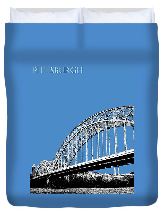 Architecture Duvet Cover featuring the digital art Pittsburgh Skyline 16th St. Bridge - Slate by DB Artist
