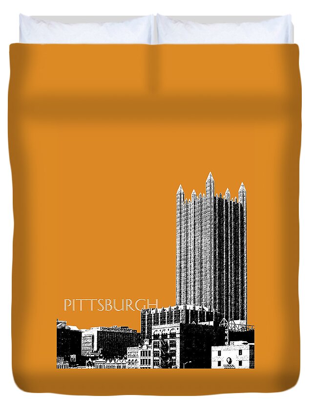 Architecture Duvet Cover featuring the digital art Pittsburgh Skyline PPG Building - Dark Orange by DB Artist