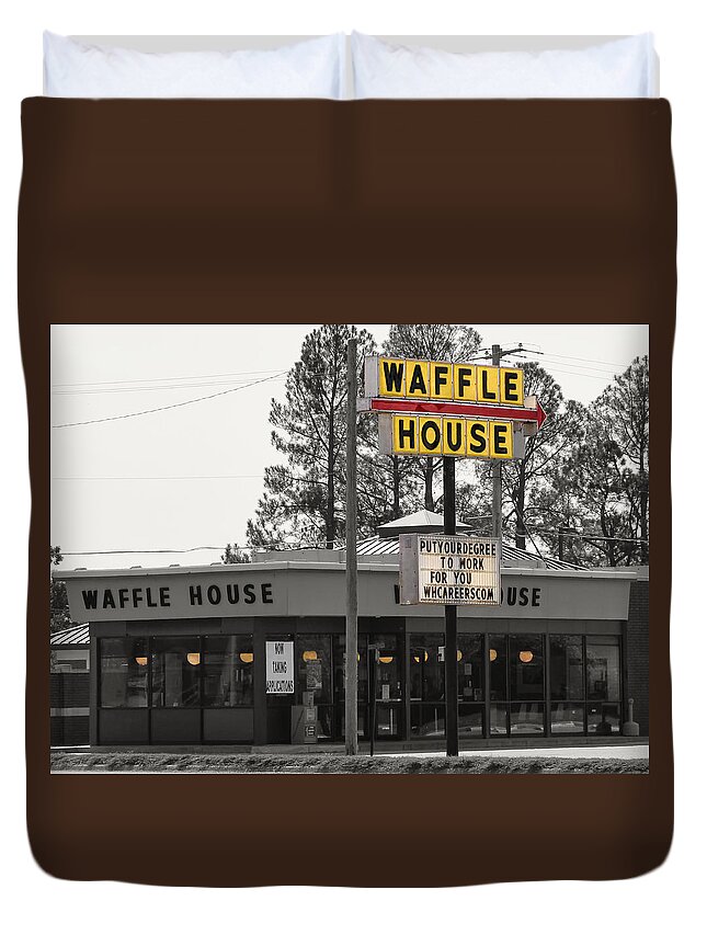 Waffle House Duvet Cover featuring the photograph Hire Education by Daniel George