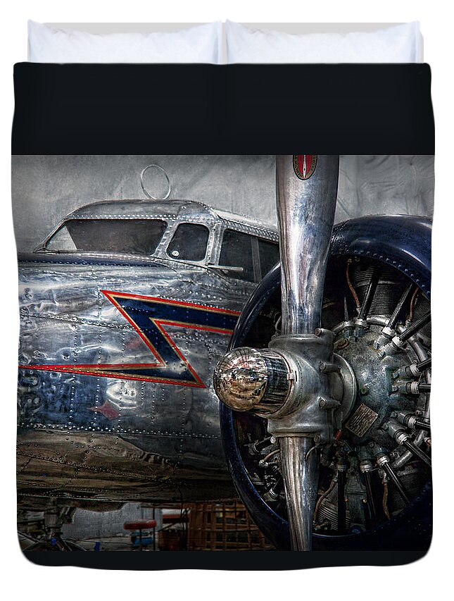 Plane Duvet Cover featuring the photograph Plane - Hey fly boy by Mike Savad