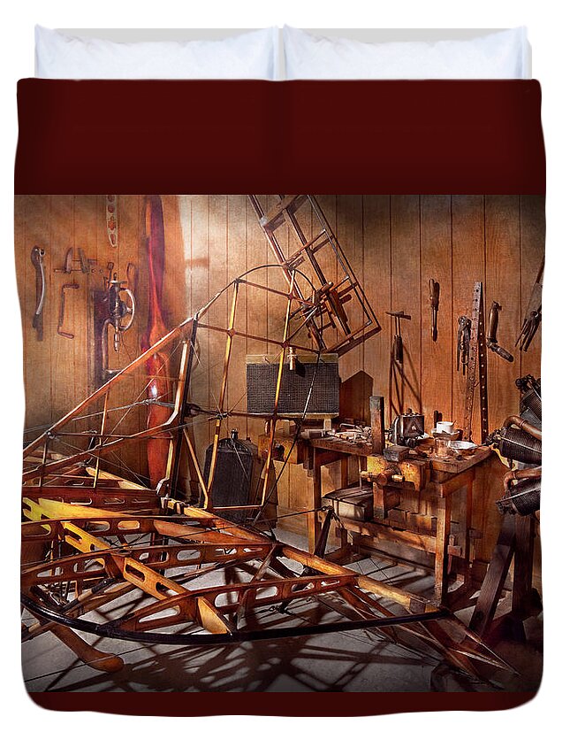 Pilot Duvet Cover featuring the photograph Plane - The dawn of aviation by Mike Savad