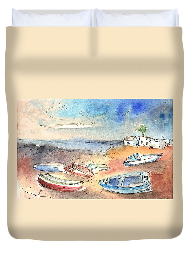 Travel Duvet Cover featuring the painting Playa Honda in Lanzarote 02 by Miki De Goodaboom