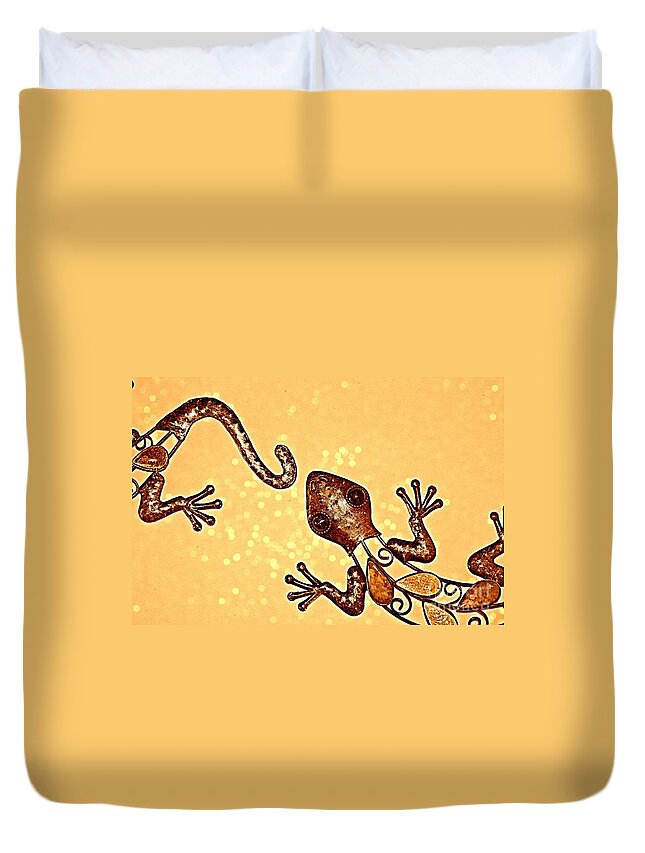 Gecko Duvet Cover featuring the photograph Playful Geckos by Clare Bevan