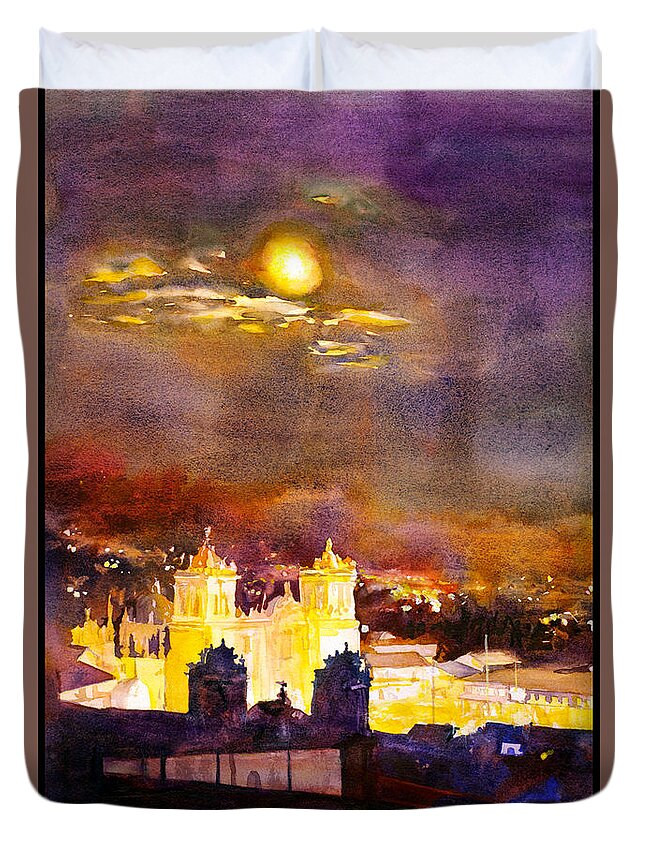 Cathedral Duvet Cover featuring the painting Plaza de Armas- Cusco by Ryan Fox