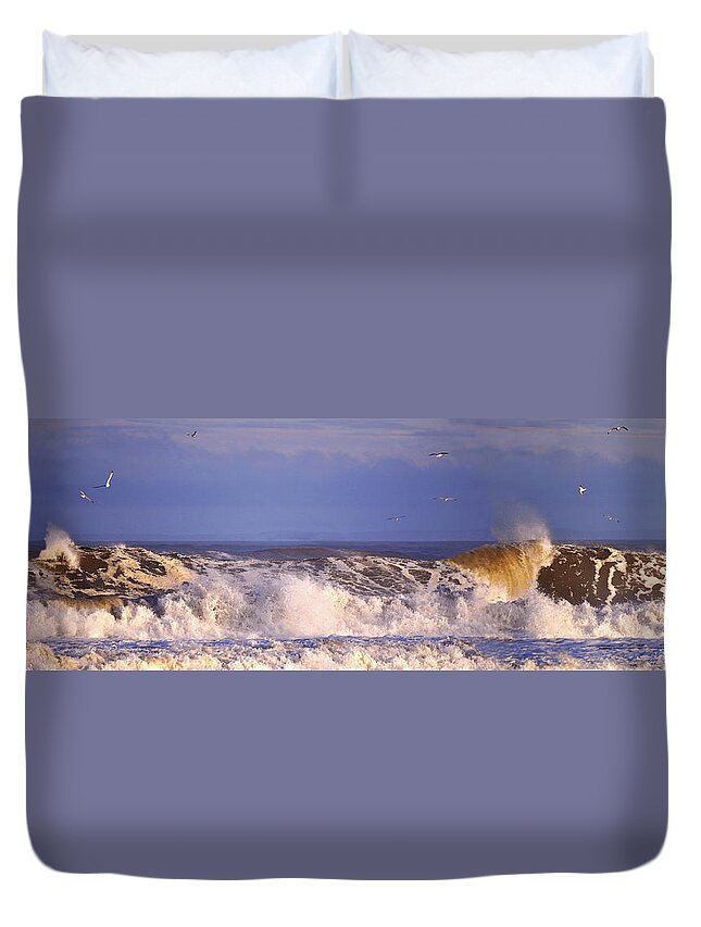 Plum Island Duvet Cover featuring the mixed media Plum Island Waves by John Brown