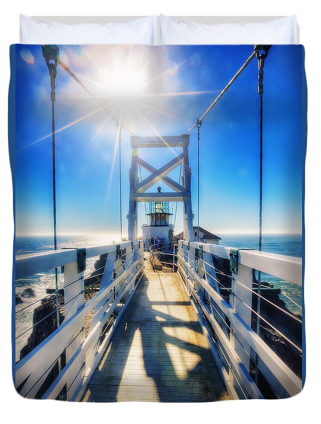 Lighthouses Duvet Cover featuring the photograph Point Bonita Lighthouse and Bridge - Marin Headlands by Jennifer Rondinelli Reilly - Fine Art Photography