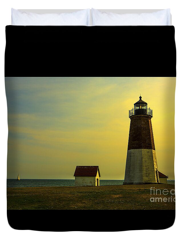 Lighthouse Duvet Cover featuring the photograph Point Judith Lighthouse by Diane Diederich