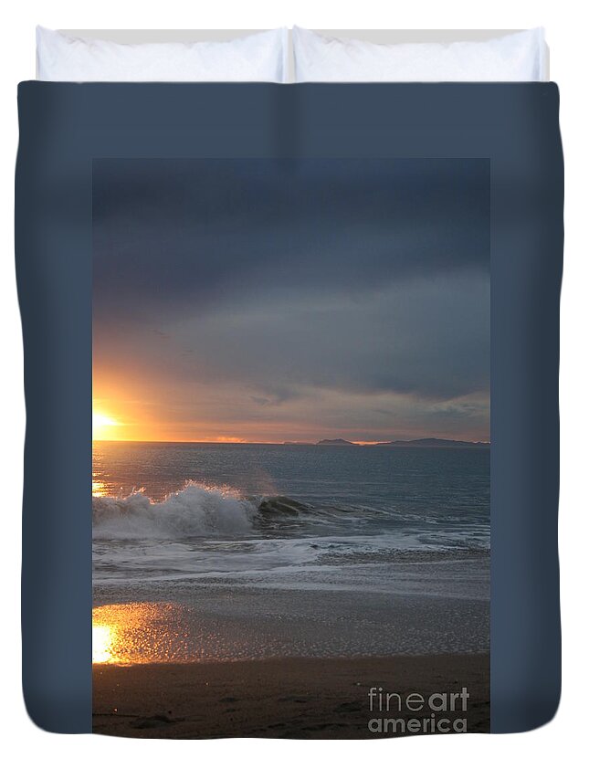 Landscape Duvet Cover featuring the photograph Point Mugu 1-9-10 Sun Setting With Surf by Ian Donley