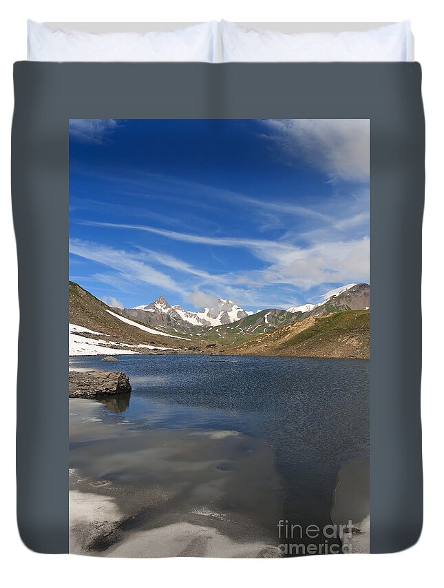 Alpine Duvet Cover featuring the photograph Pointe Rousse lake - vertical composition by Antonio Scarpi