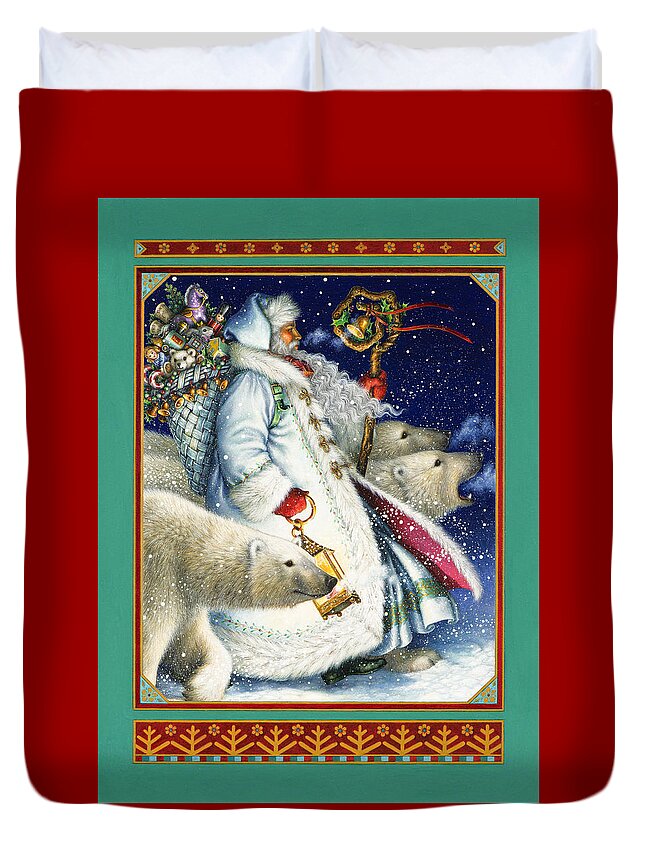 Santa Claus Duvet Cover featuring the painting Polar Magic by Lynn Bywaters