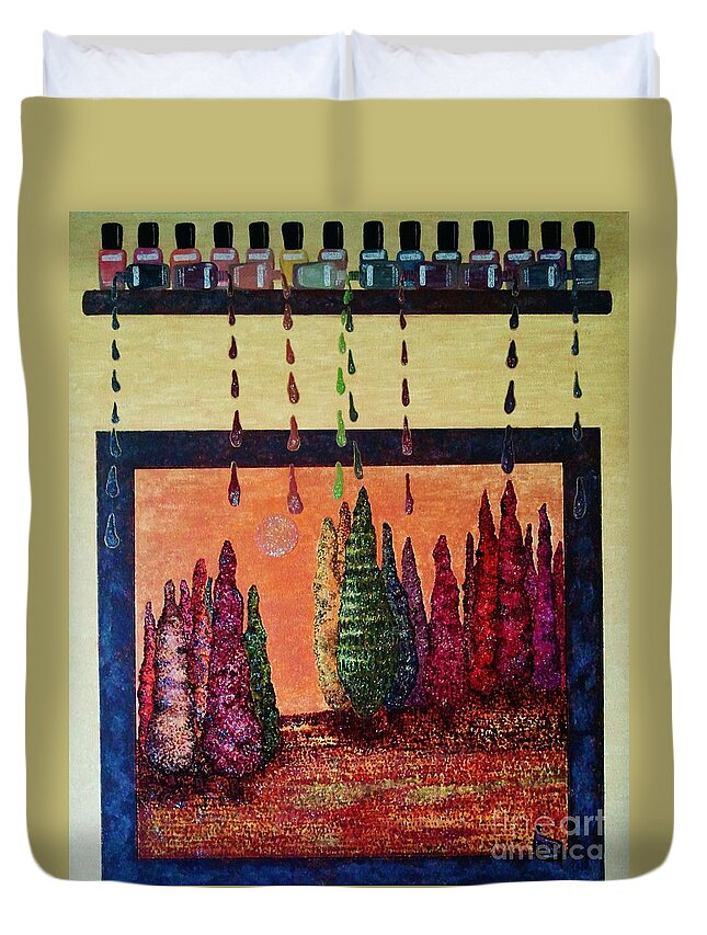 Forest Duvet Cover featuring the painting Polished Forest by Jasna Gopic