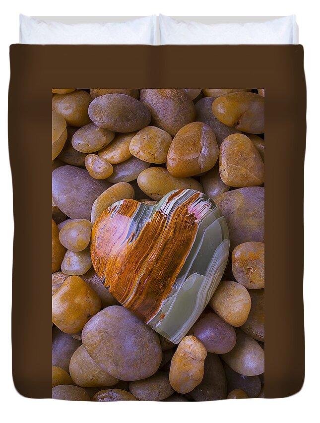 Heart Hearts Duvet Cover featuring the photograph Polished Heart Stone by Garry Gay