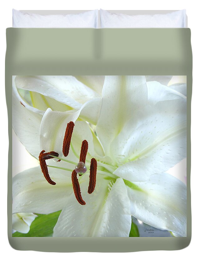 Photography Duvet Cover featuring the photograph Pollinated white tiger lily by Julianne Felton