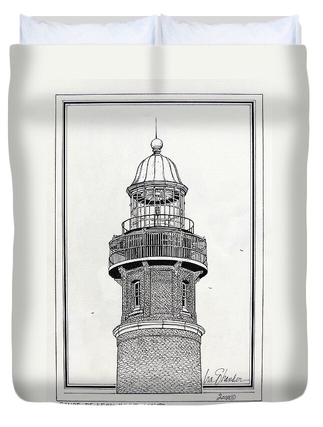 Ponce De Leon Inlet Lighthouse Duvet Cover featuring the drawing Ponce De Leon Inlet Lighthouse by Ira Shander
