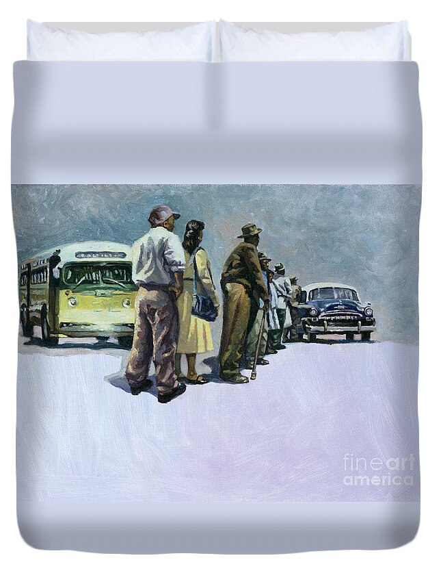 Rosa Parks Duvet Cover featuring the painting Pools of Defiance by Colin Bootman