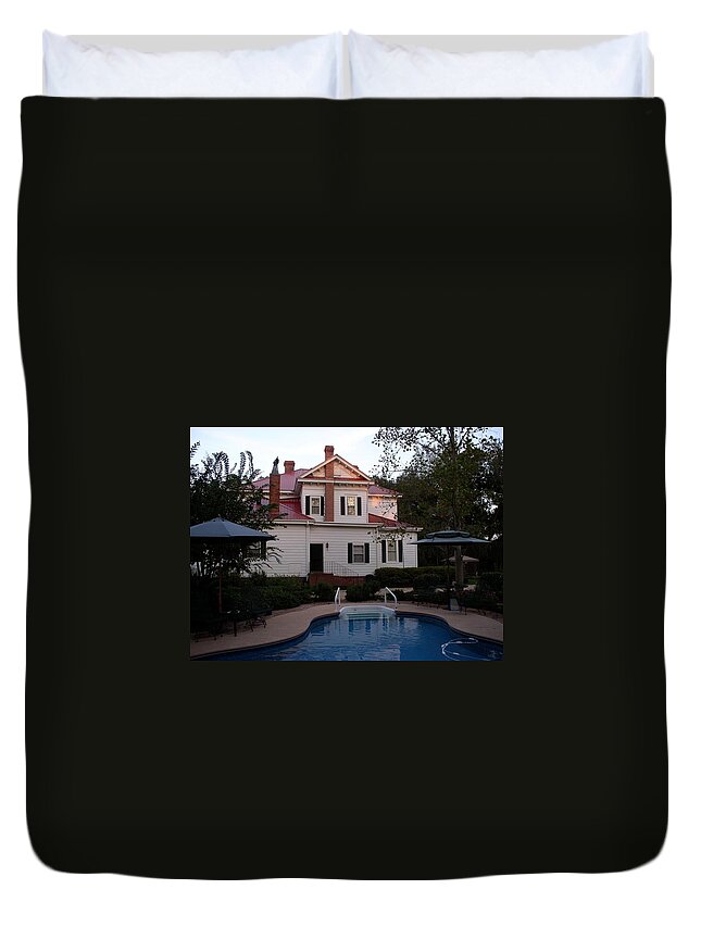 Poolside At The Barber-tucker House Duvet Cover featuring the photograph Poolside at the Barber Tucker House by Cleaster Cotton
