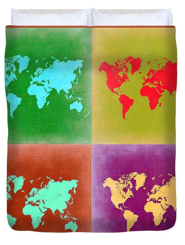Atlas Duvet Cover featuring the painting Pop Art World Map 3 by Naxart Studio