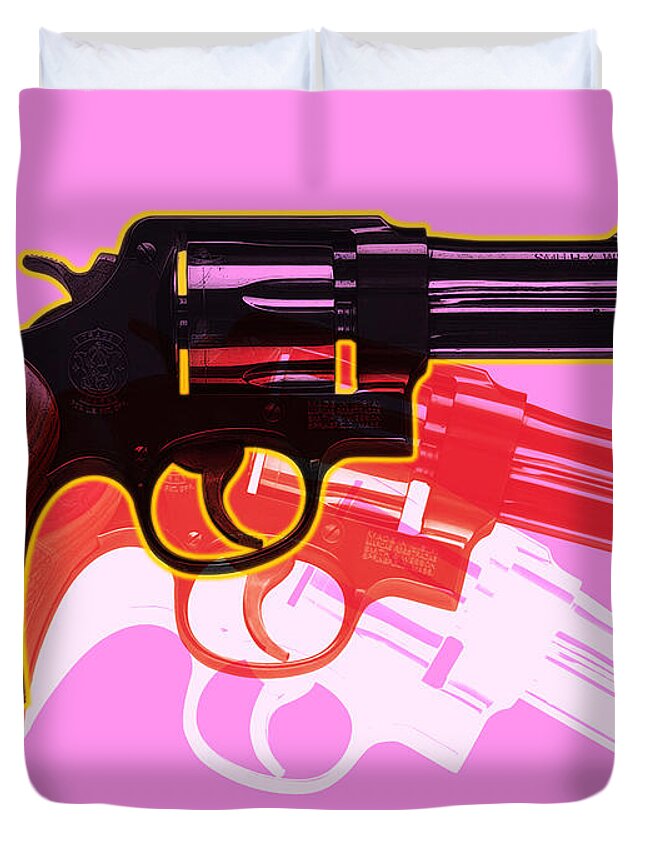 Digital Duvet Cover featuring the digital art POP Handgun by Gary Grayson