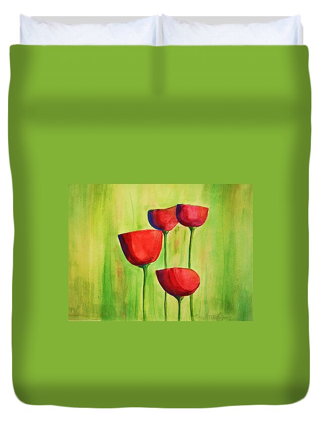 Flowers Duvet Cover featuring the painting Poppies 4 by Julie Lueders 