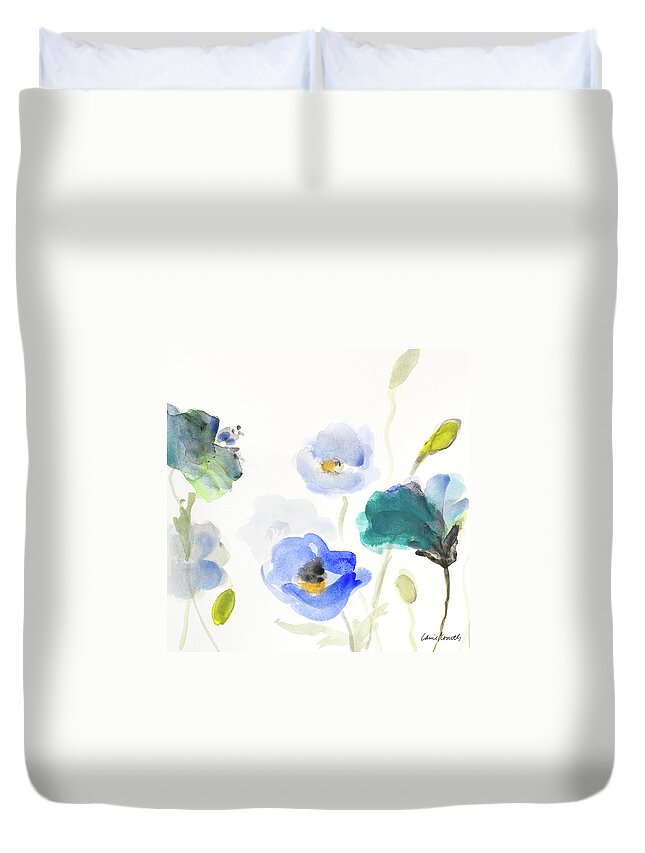 Poppies Duvet Cover featuring the painting Poppies In The Blues I by Lanie Loreth